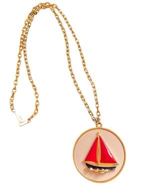 Vintage Lisner Enamel Sailboat Nautical Themed Pendant Necklace